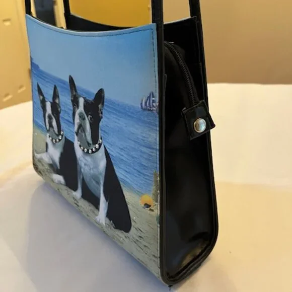 BOSTON TERRIERS | Print hand bag with Rhinestones-EUC - Picture 6 of 16